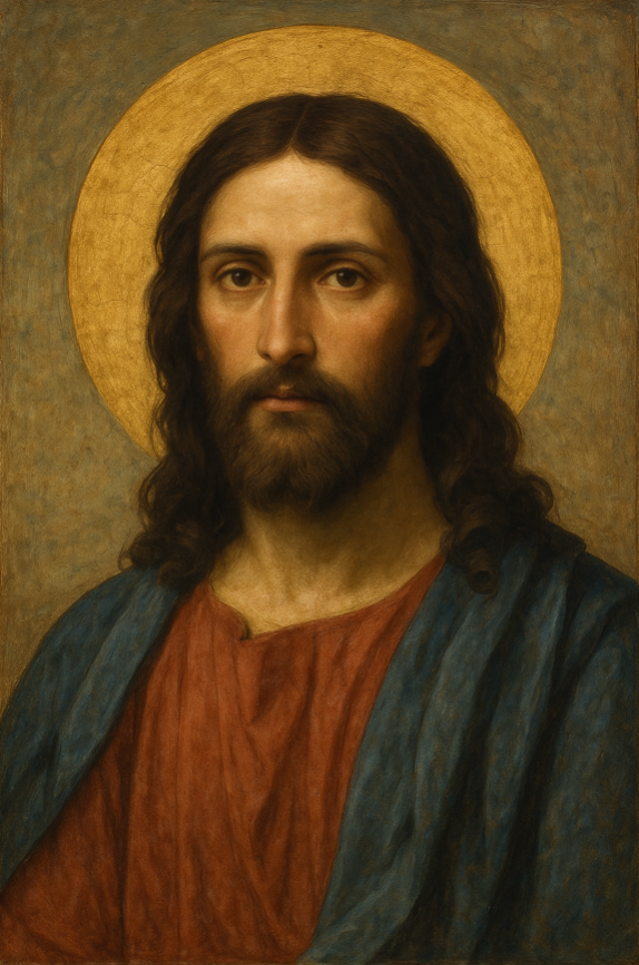 AI generated portrait of Jesus Christ with a golden halo.